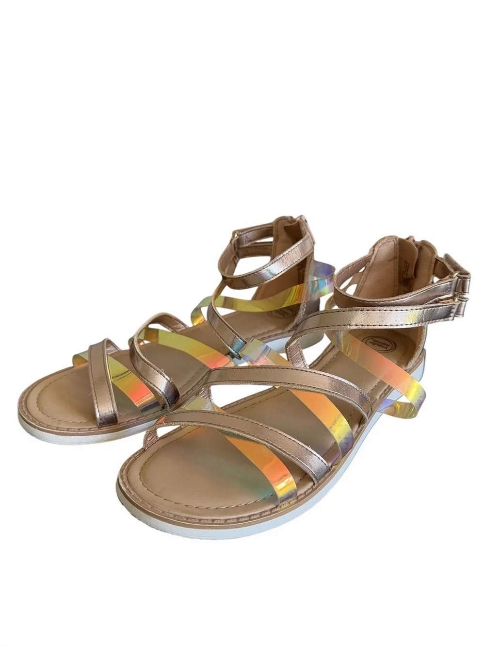 Wonder Nation Girls' 5 Gladiator Sandals Rose Gold Metallic Iridescent Straps